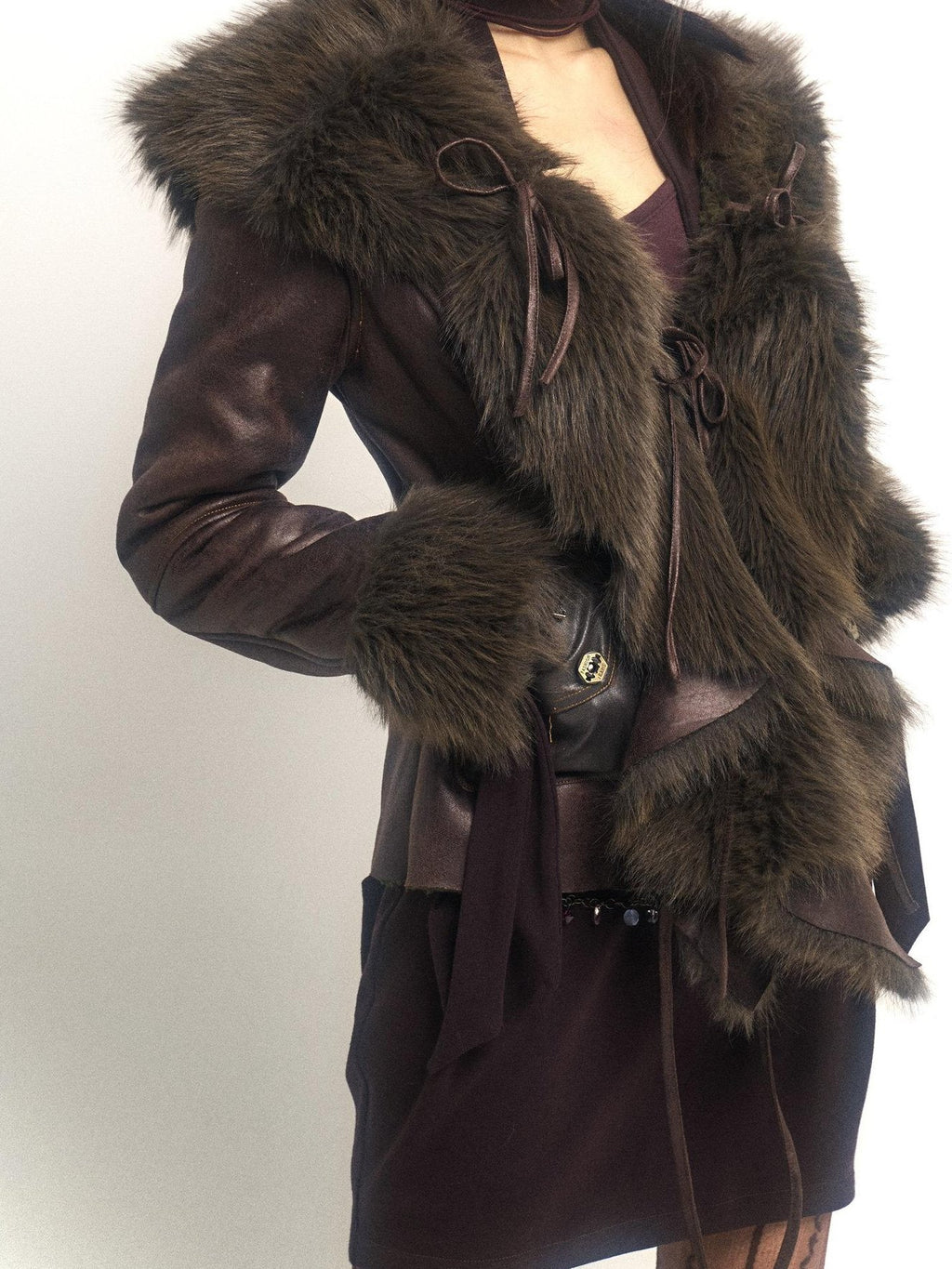 OPEN AESTHETIC Warm Printed Vintage Slim Fit Faux Fur Purple Red Women Leather Jackets