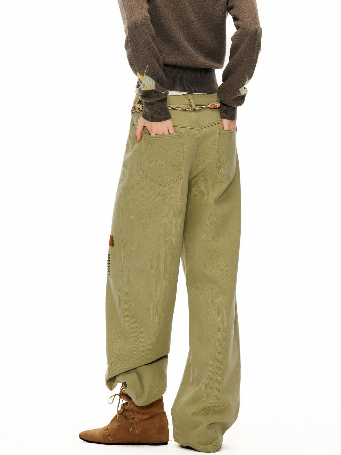 Outthe Blue 100% Cotton Animal Print Casual Natural Waist Button Fly Women Straight Pants