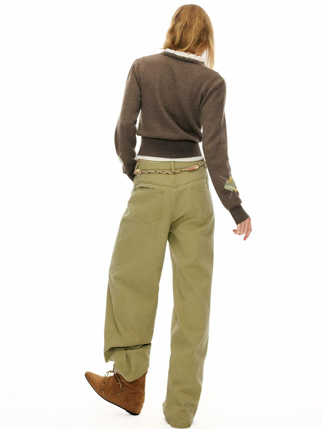 Outthe Blue 100% Cotton Animal Print Casual Natural Waist Button Fly Women Straight Pants