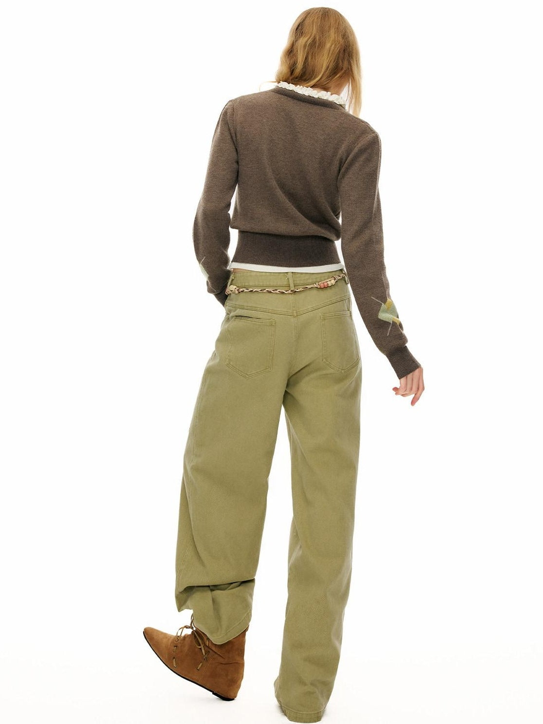 Outthe Blue 100% Cotton Animal Print Casual Natural Waist Button Fly Women Straight Pants