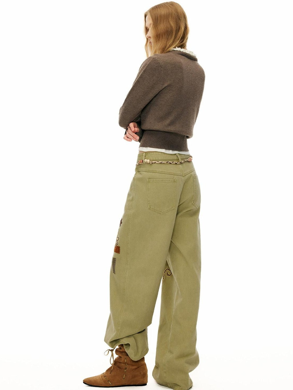 Outthe Blue 100% Cotton Animal Print Casual Natural Waist Button Fly Women Straight Pants