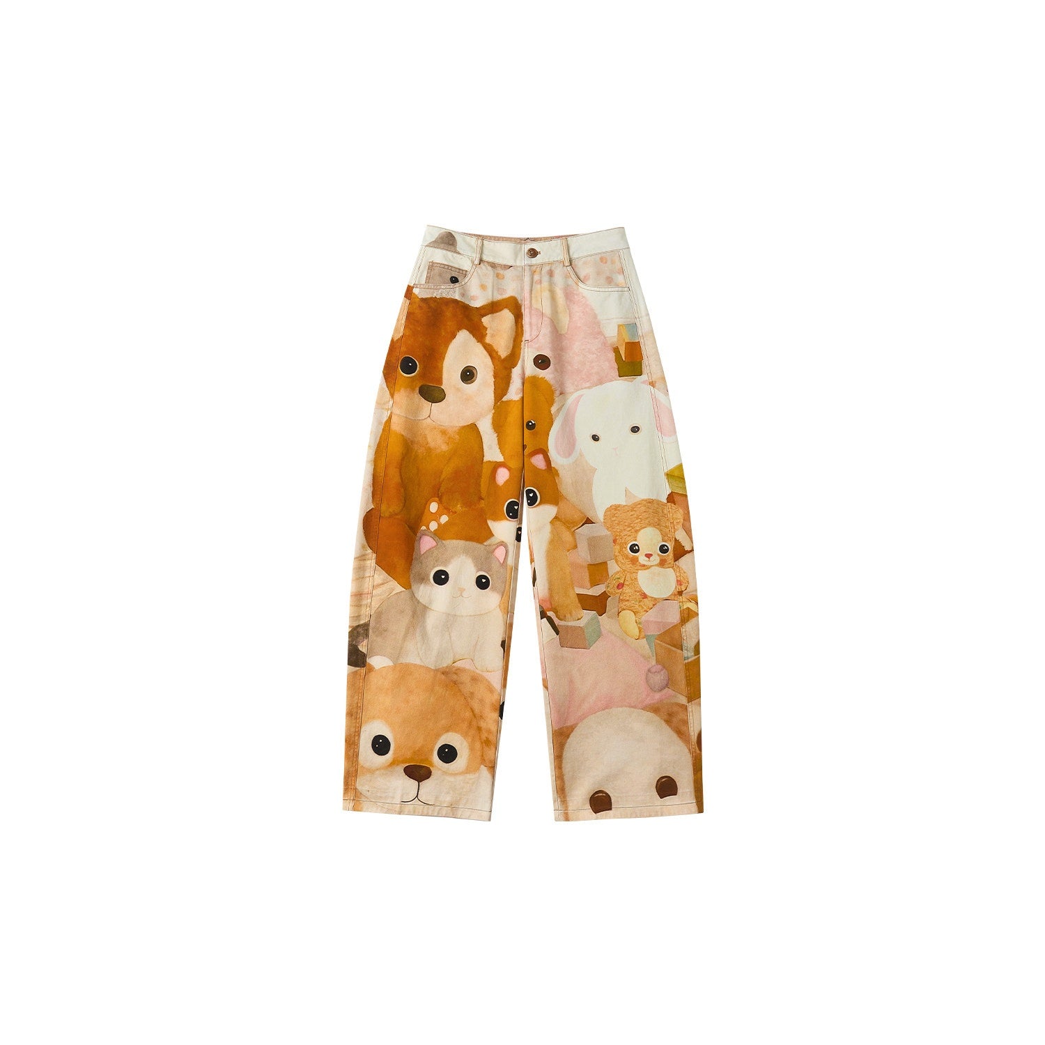 Outthe_Blue_100%_Cotton_Cartoon_Animal_Print_Mid_Rise_Button_Fly_Straight_Leg_Women_Pants_MISSTT