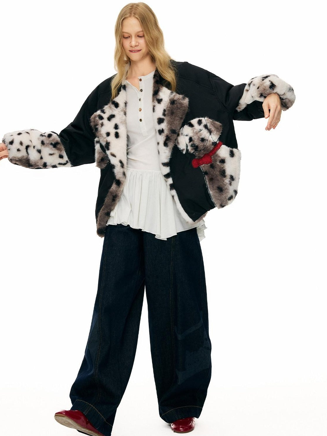Outthe Blue 90 Fill White Duck Down Thick Warm Casual Animal Print Womens Black Down Jackets