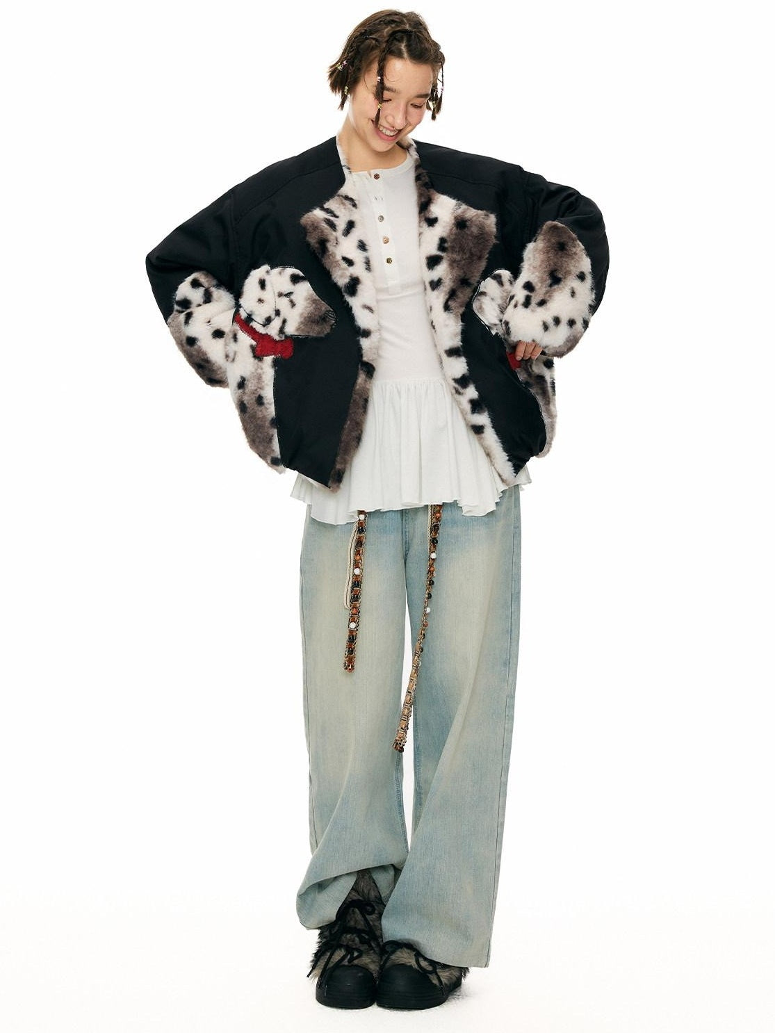 Outthe Blue 90 Fill White Duck Down Thick Warm Casual Animal Print Womens Black Down Jackets