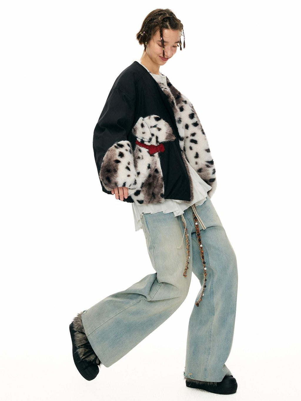 Outthe Blue 90 Fill White Duck Down Thick Warm Casual Animal Print Womens Black Down Jackets