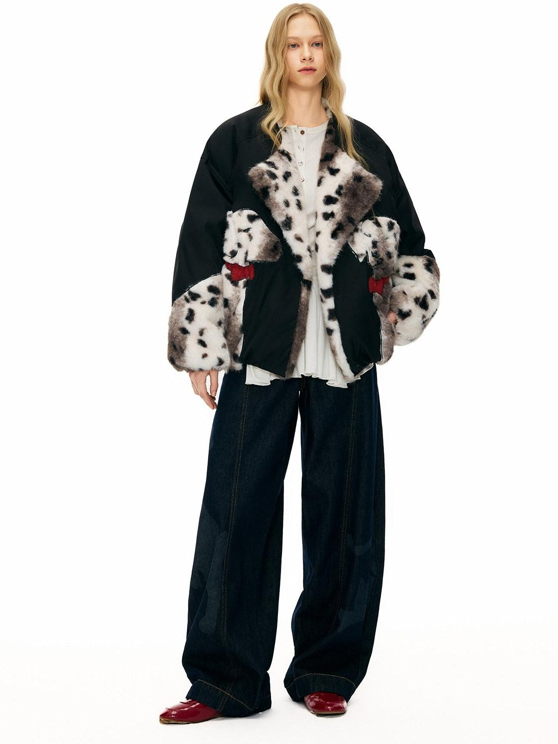 Outthe Blue 90 Fill White Duck Down Thick Warm Casual Animal Print Womens Black Down Jackets
