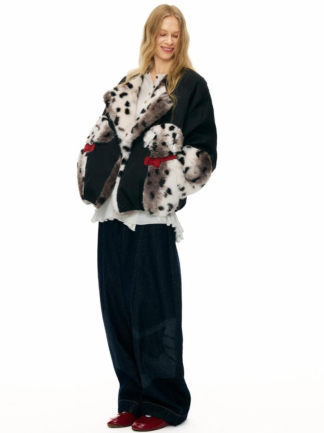 Outthe Blue 90 Fill White Duck Down Thick Warm Casual Animal Print Womens Black Down Jackets