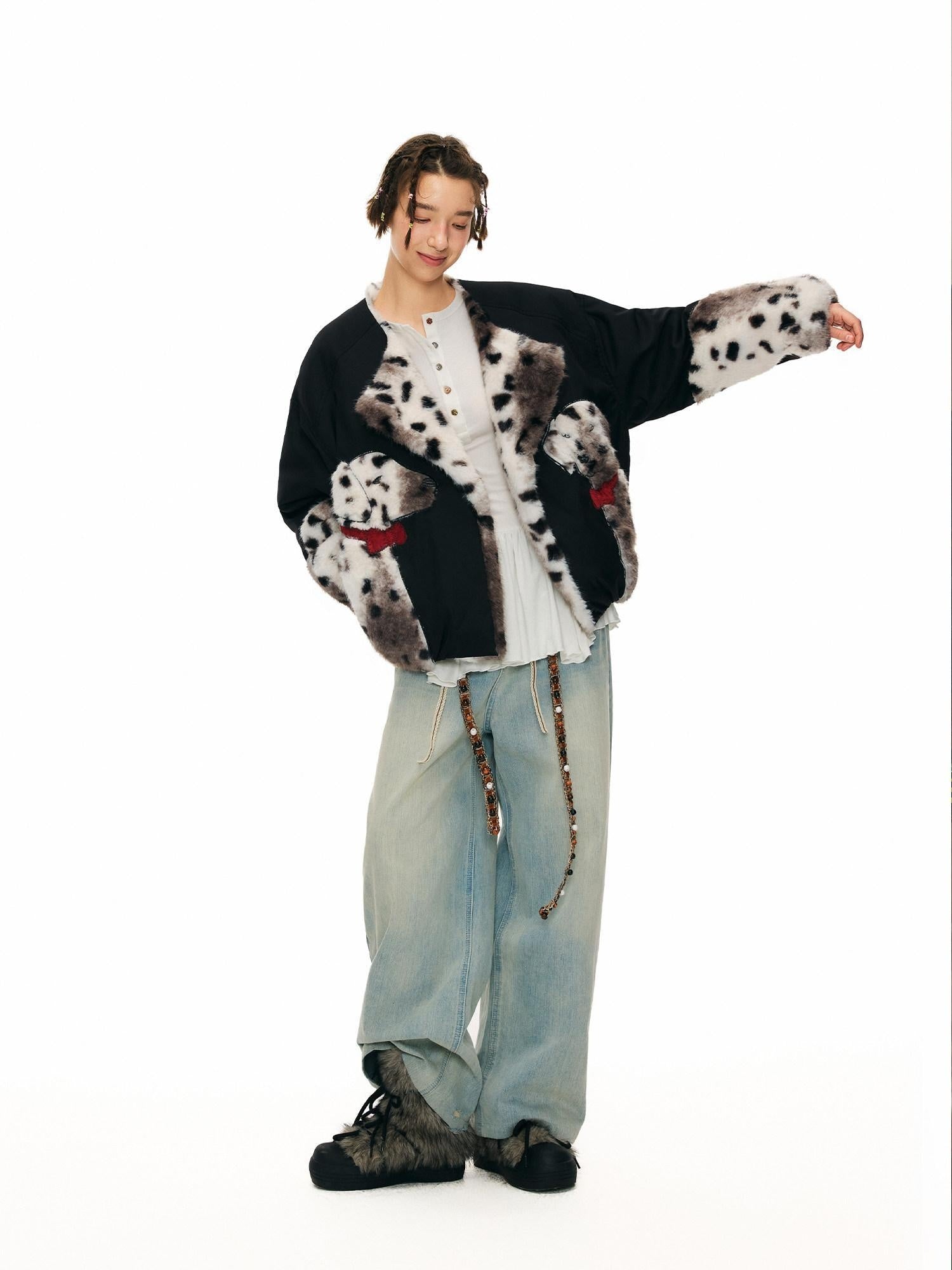Outthe Blue 90 Fill White Duck Down Thick Warm Casual Animal Print Womens Black Down Jackets