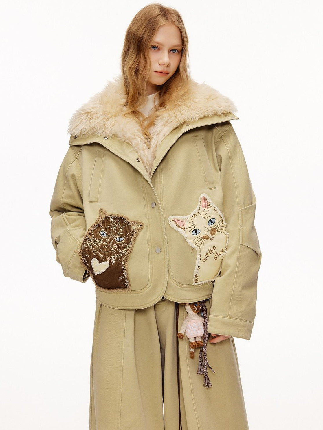 Outthe Blue 90 Percent White Duck Down Eco Casual Thick Collar Khaki Women Down Jackets