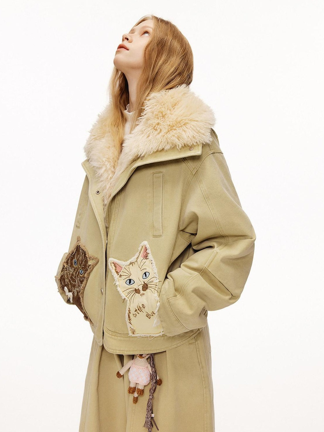 Outthe Blue 90 Percent White Duck Down Eco Casual Thick Collar Khaki Women Down Jackets
