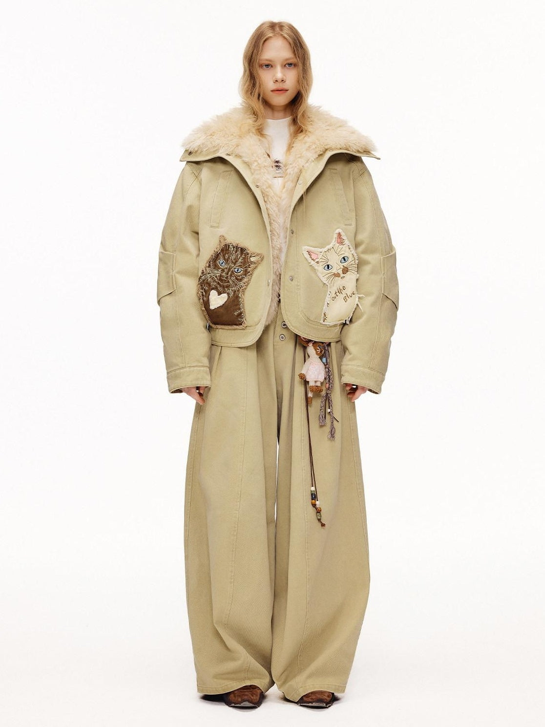 Outthe Blue 90 Percent White Duck Down Eco Casual Thick Collar Khaki Women Down Jackets