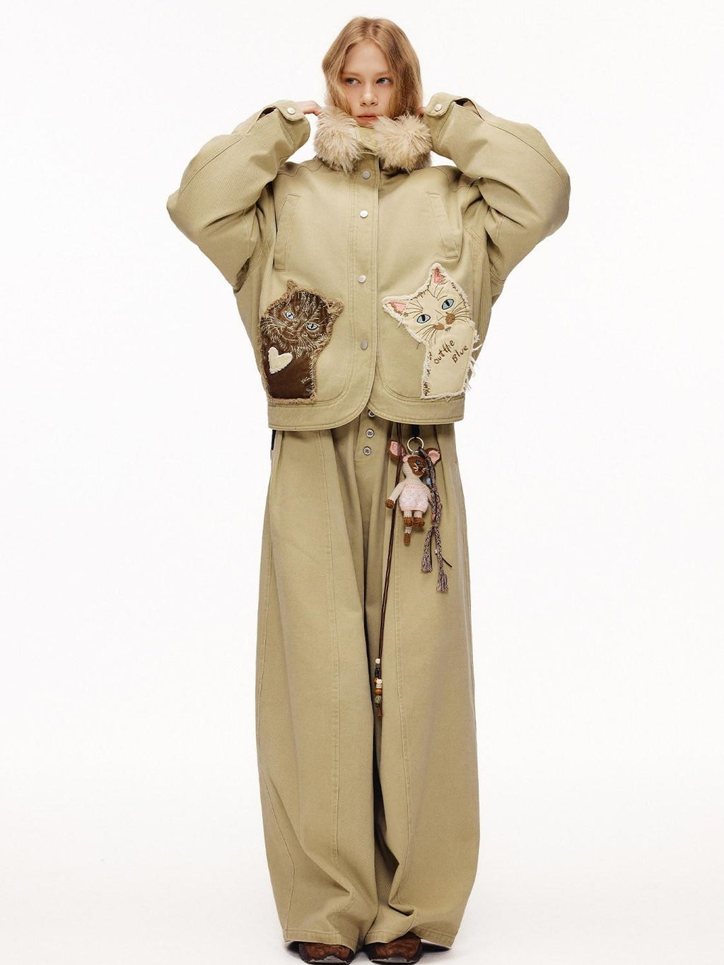 Outthe Blue 90 Percent White Duck Down Eco Casual Thick Collar Khaki Women Down Jackets
