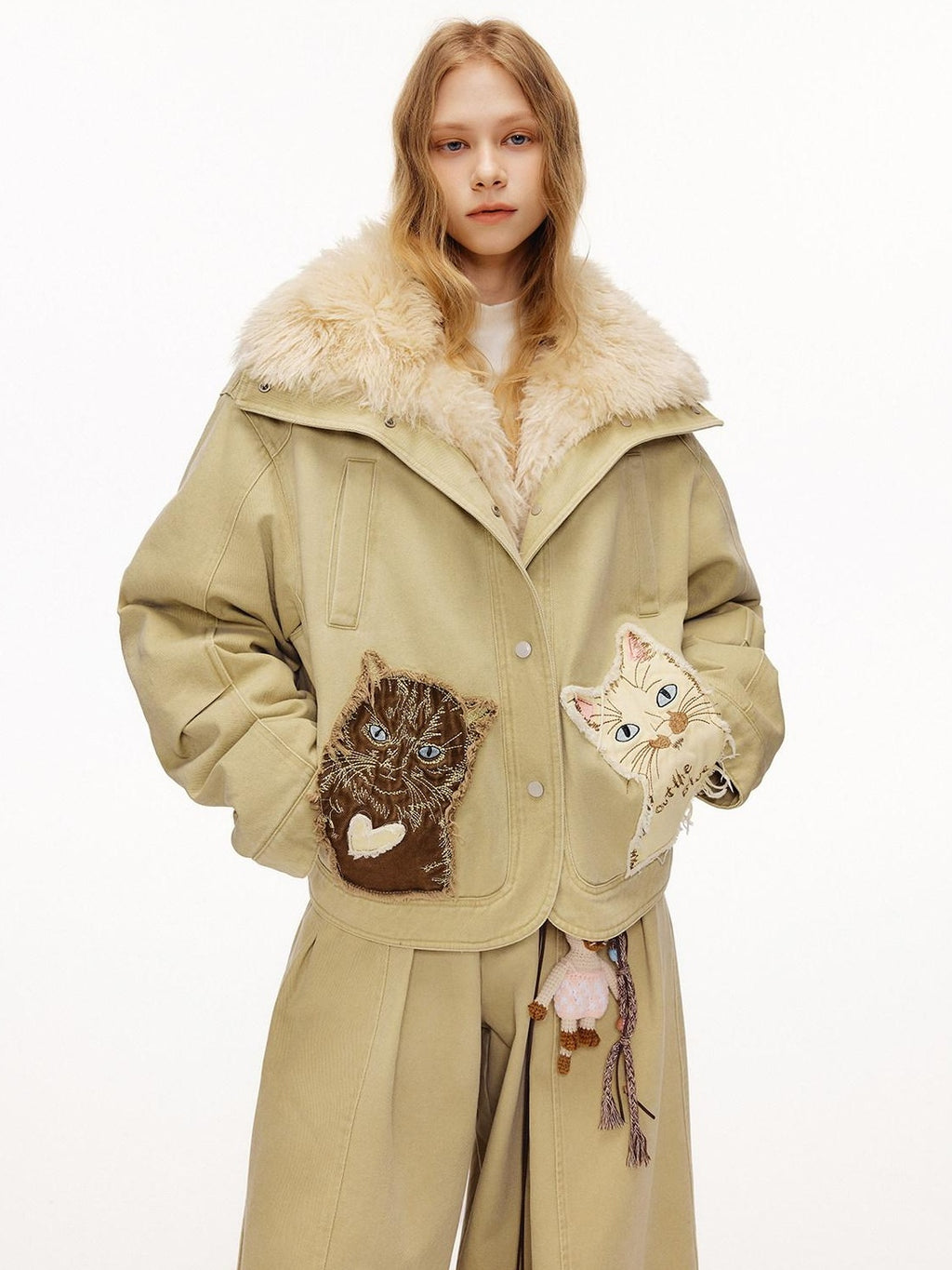 Outthe Blue 90 Percent White Duck Down Eco Casual Thick Collar Khaki Women Down Jackets