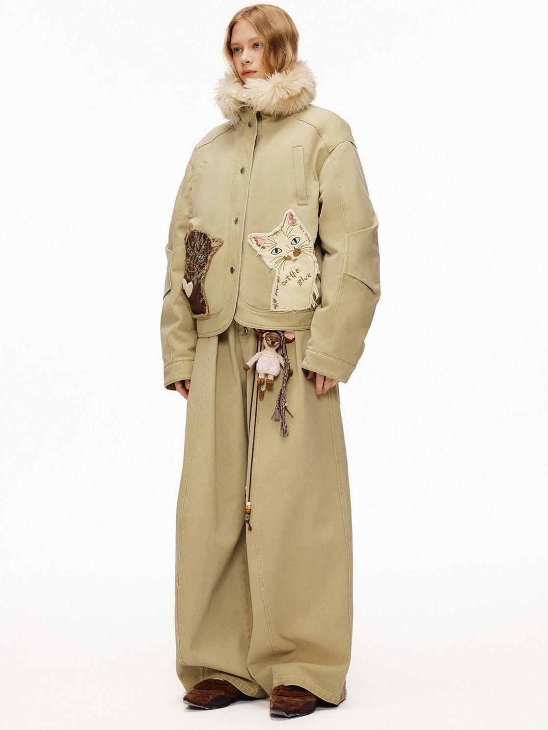 Outthe Blue 90 Percent White Duck Down Eco Casual Thick Collar Khaki Women Down Jackets