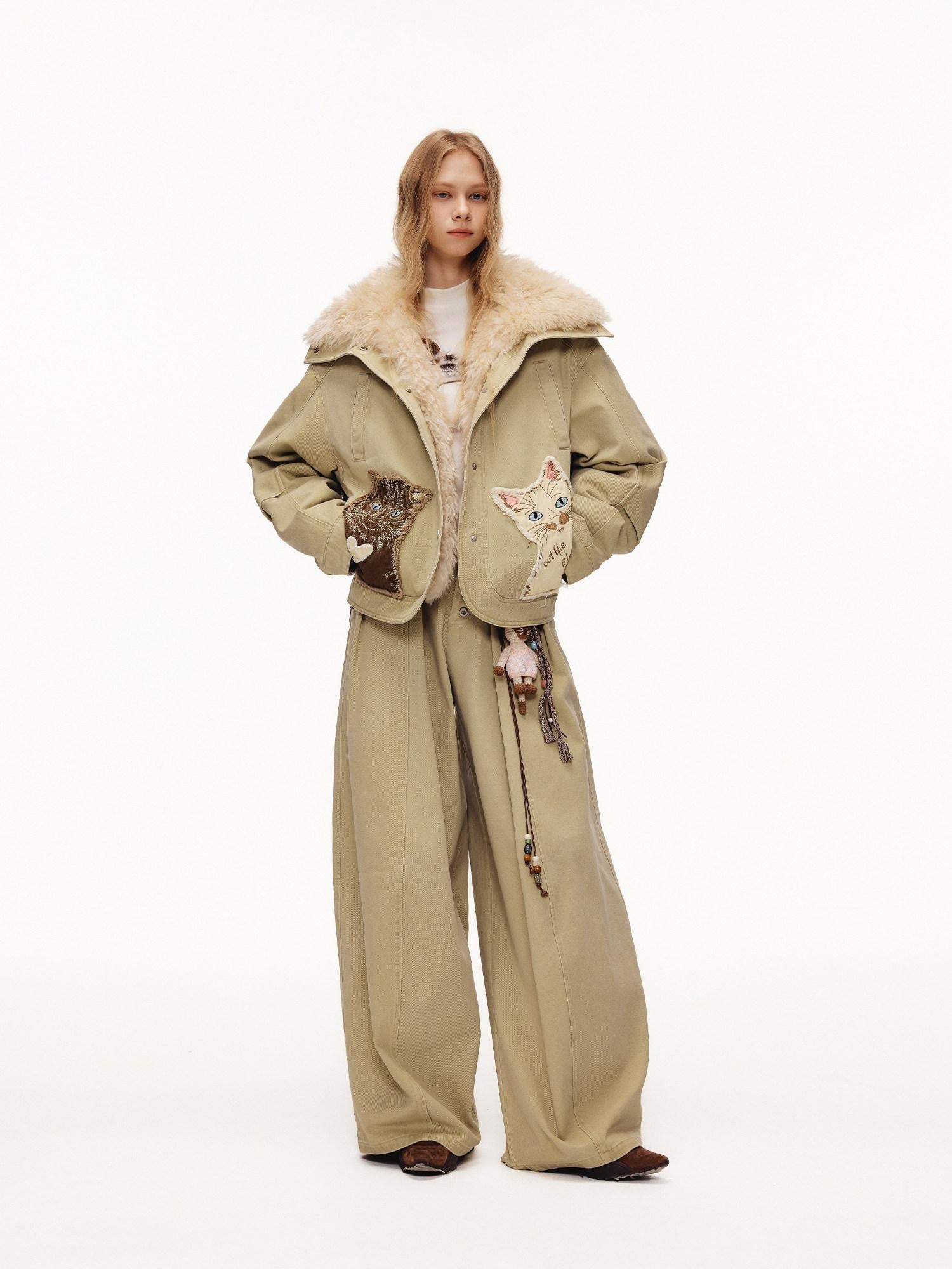 Outthe Blue 90 Percent White Duck Down Eco Casual Thick Collar Khaki Women Down Jackets