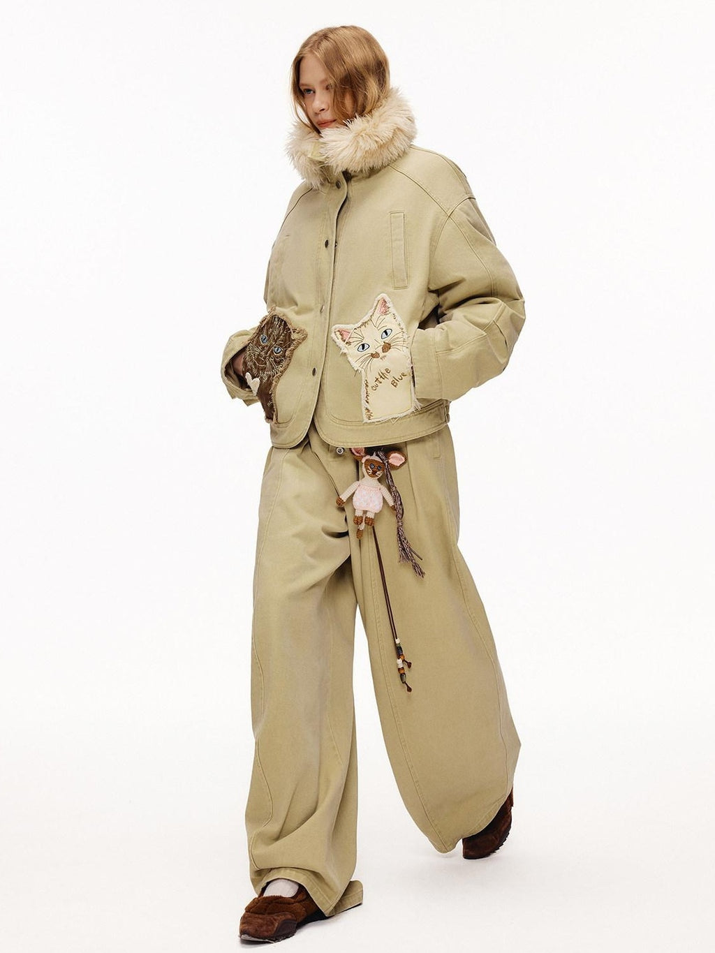 Outthe Blue 90 Percent White Duck Down Eco Casual Thick Collar Khaki Women Down Jackets