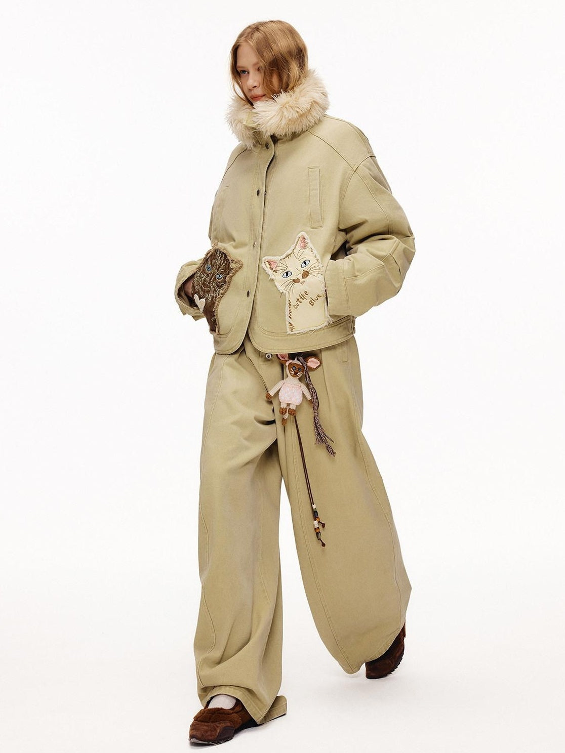 Outthe Blue 90 Percent White Duck Down Eco Casual Thick Collar Khaki Women Down Jackets