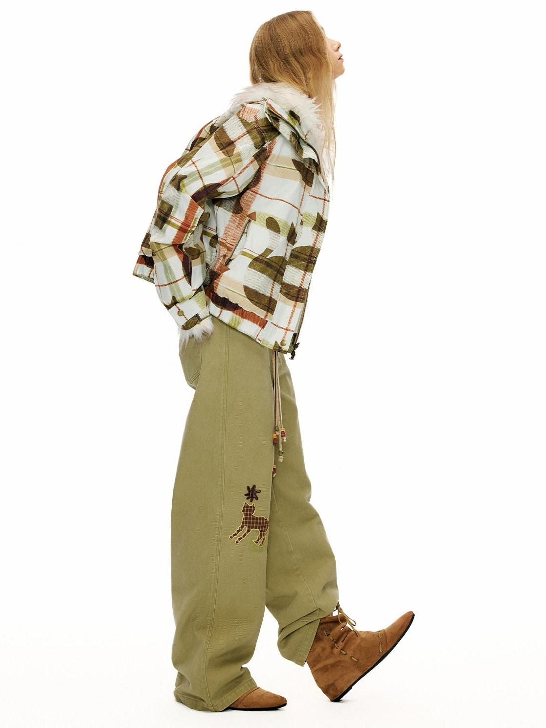 Outthe Blue 90% White Duck Down Warm Casual Print Stand Collar Low Waist Women Down Jackets