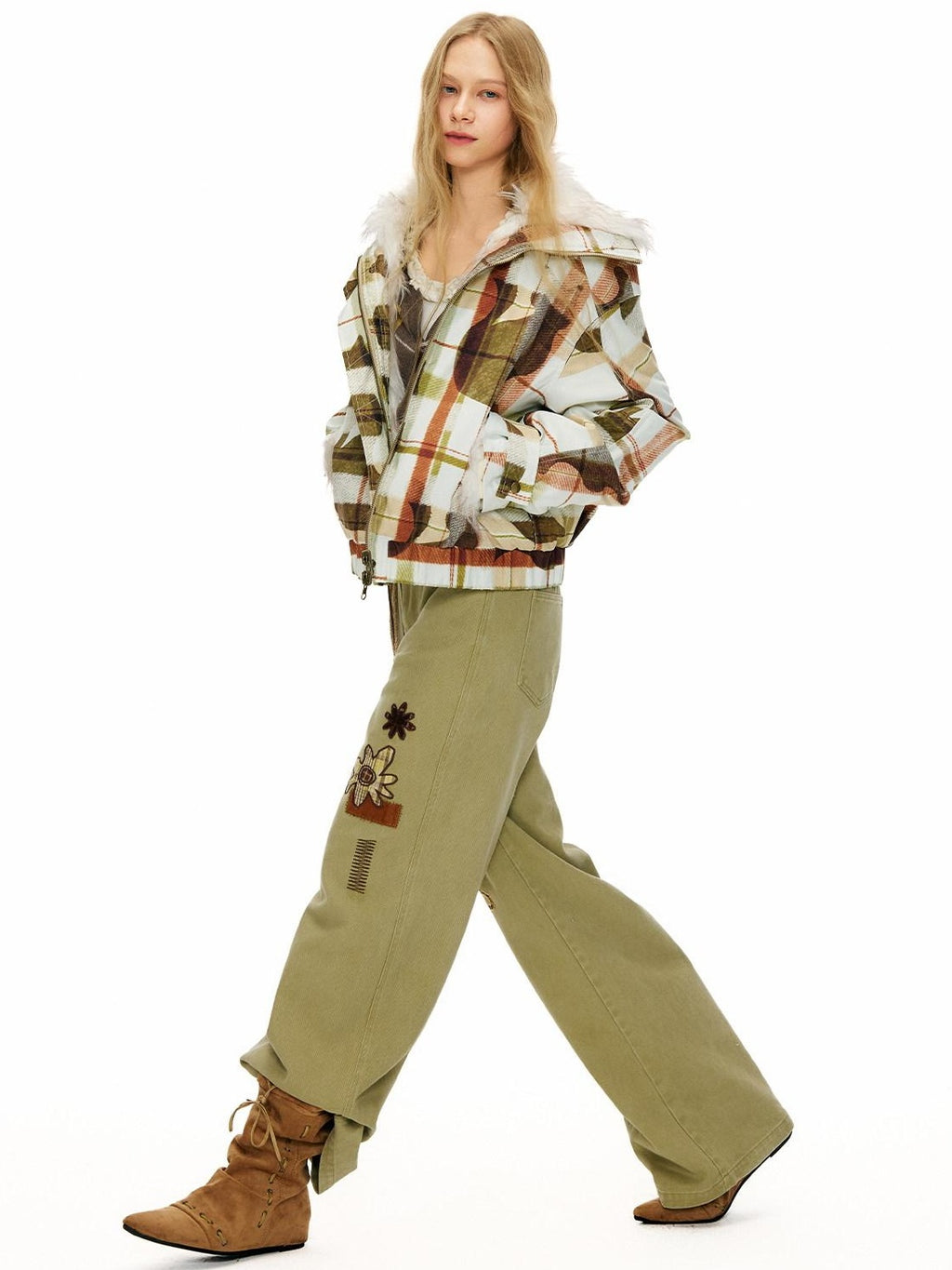 Outthe Blue 90% White Duck Down Warm Casual Print Stand Collar Low Waist Women Down Jackets