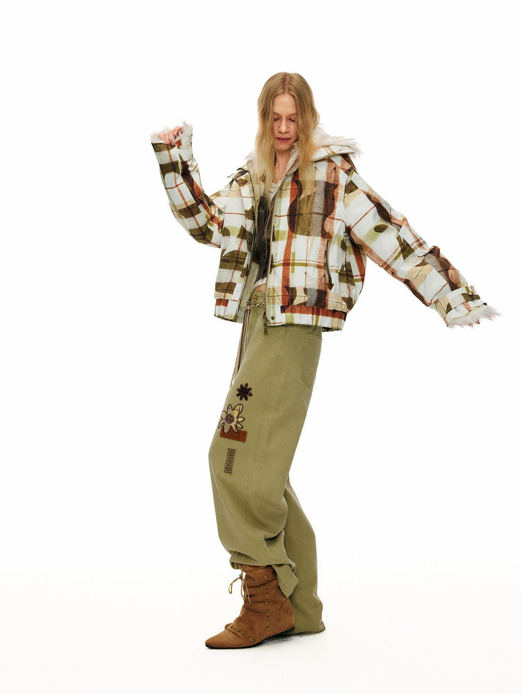 Outthe Blue 90% White Duck Down Warm Casual Print Stand Collar Low Waist Women Down Jackets