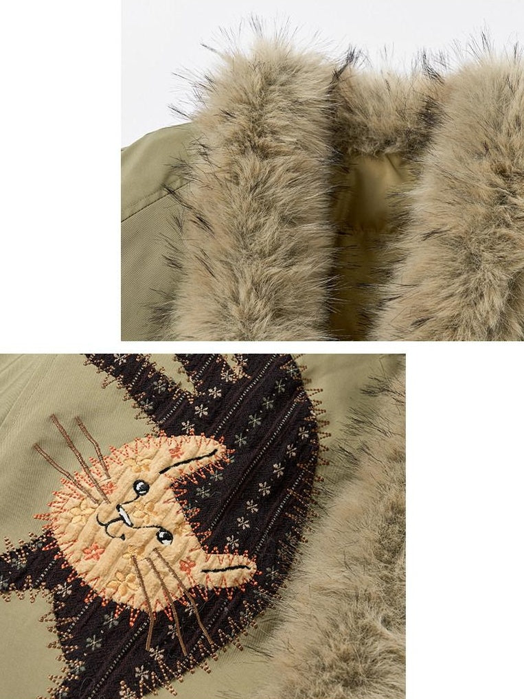 Outthe Blue 90% White Duck Down Warm Short High Waist Floral Embroidery Women Down Jackets