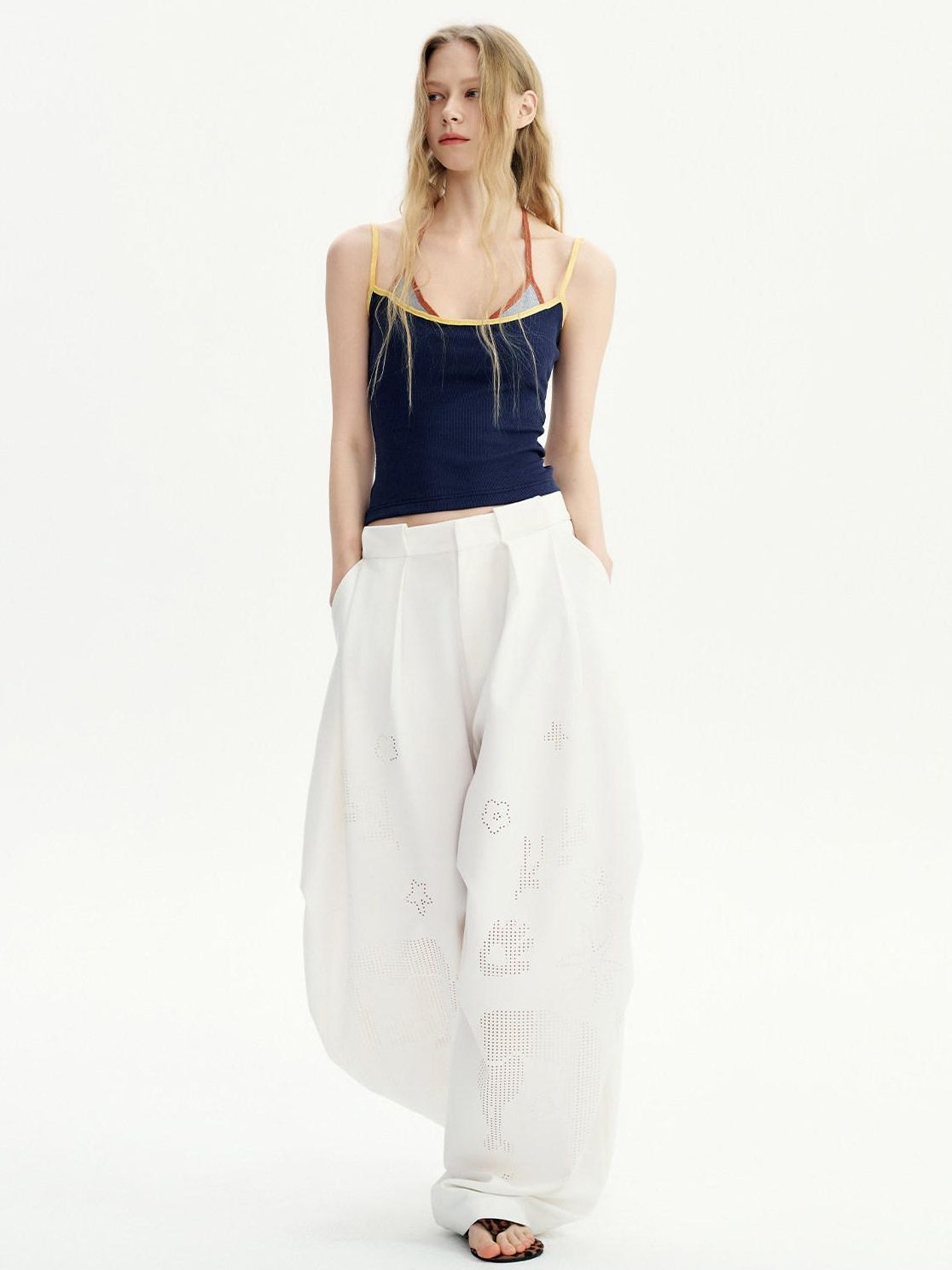 Outthe Blue Backless Cropped Slim Fit Office Commuter Navy Cotton Rayon Spandex Camisoles