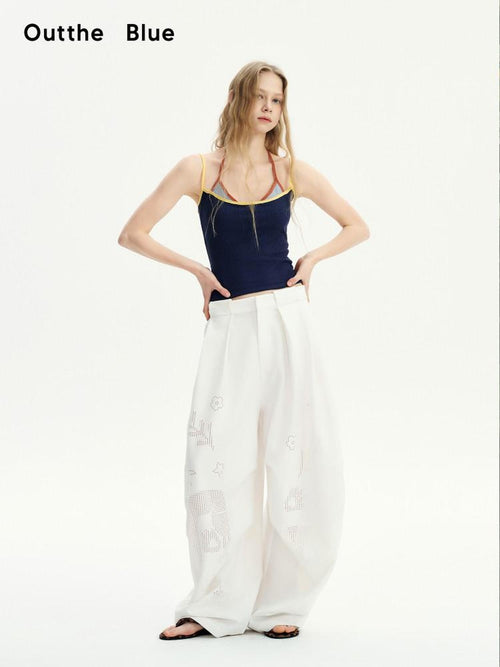 Outthe Blue Backless Cropped Slim Fit Office Commuter Navy Cotton Rayon Spandex Camisoles