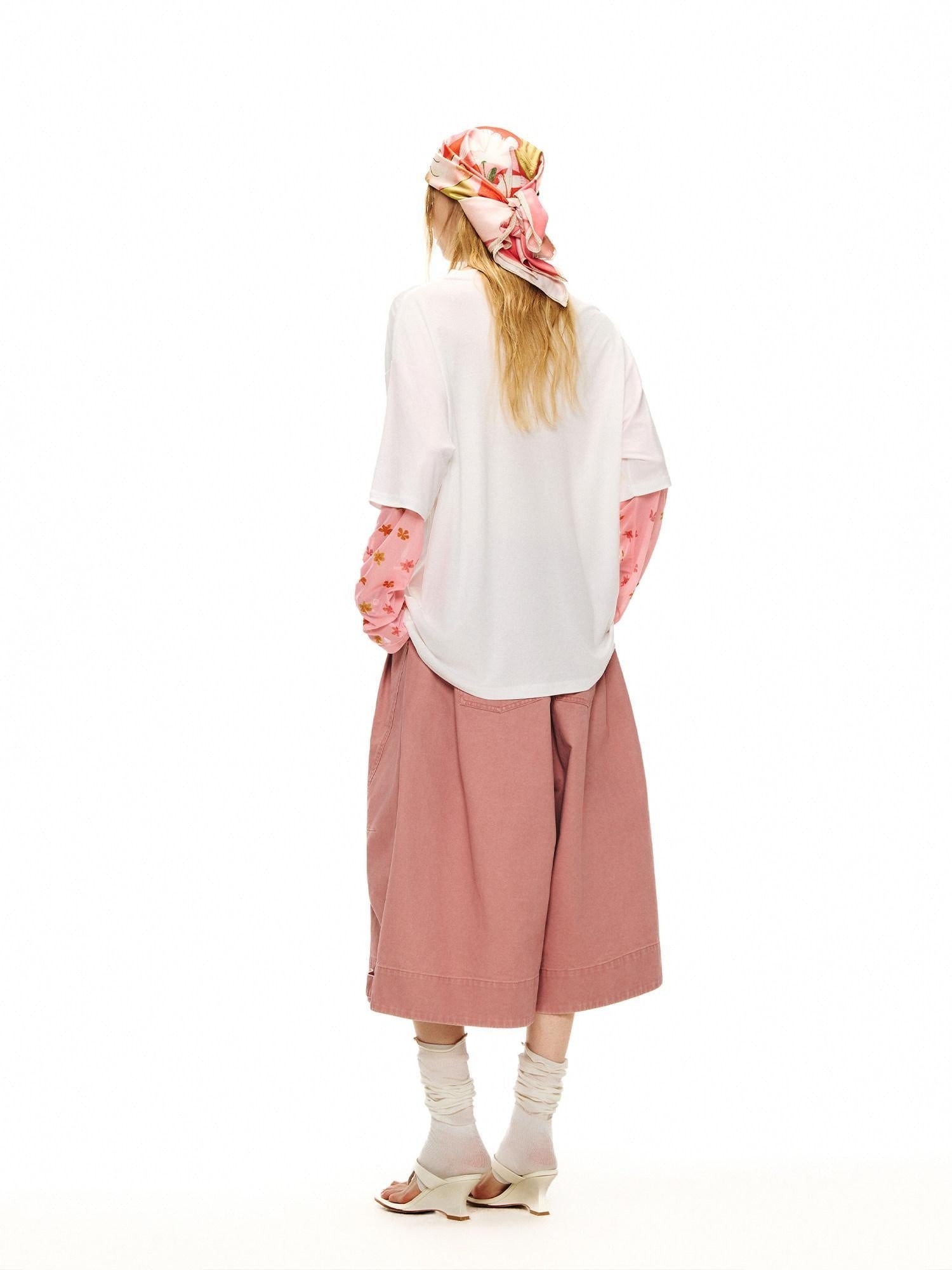 Outthe Blue Cat Garden Print Casual Loose Drop Shoulder Round Neck Long Sleeve T-Shirts