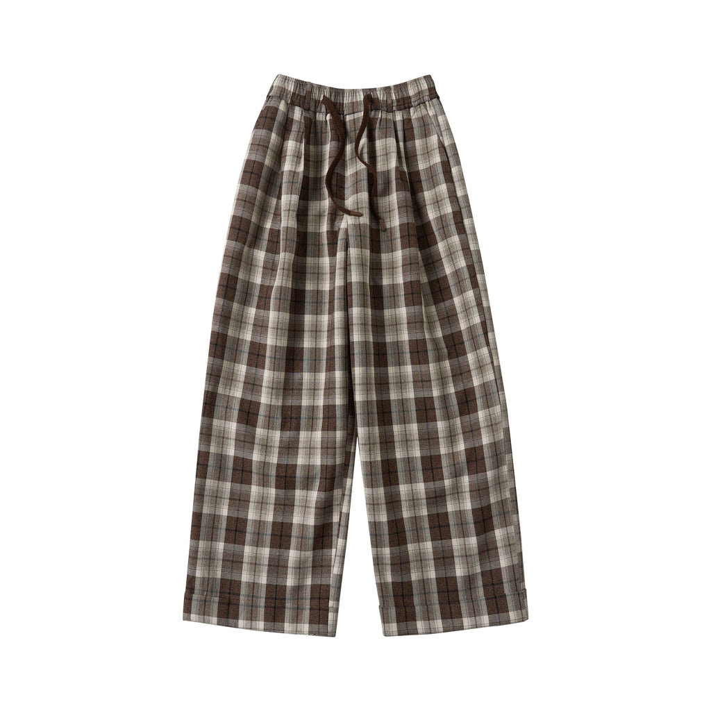 Outthe_Blue_Comfy_Relaxed_Cuffed_Brown_Plaid_Natural_Waist_Ladies_Poly_Cotton_Wide_Leg_Pants_MISSTT