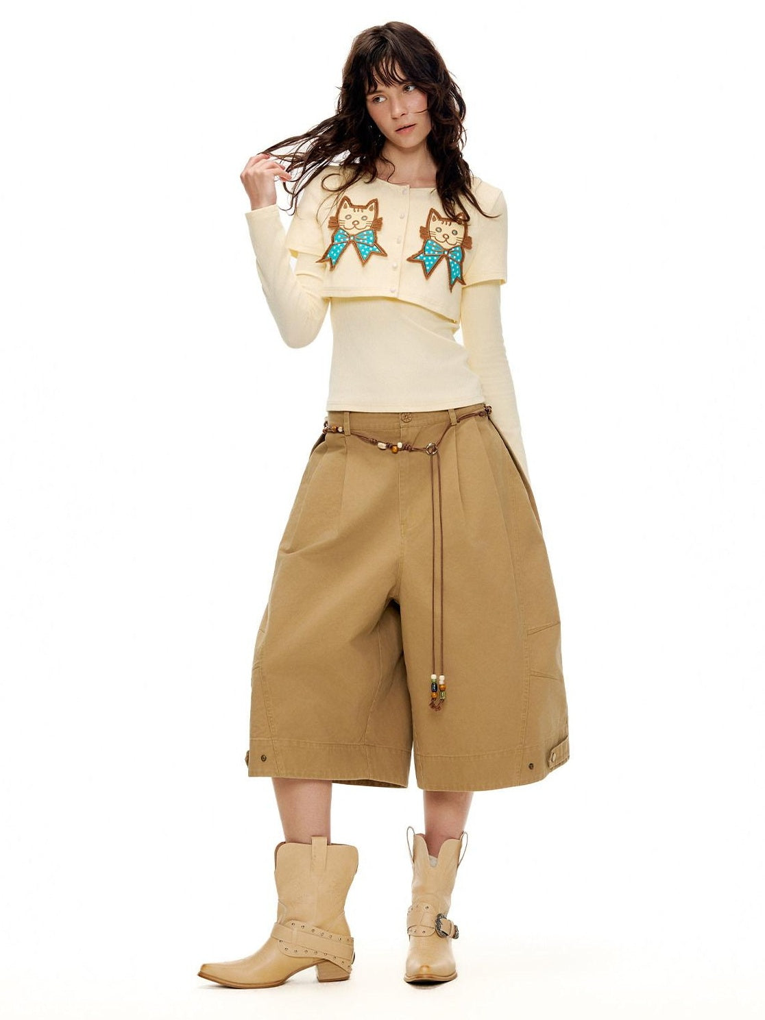 Outthe Blue Cotton Blend Stretch Slim Fit Cropped Casual Top For Women Long Sleeve T-Shirts
