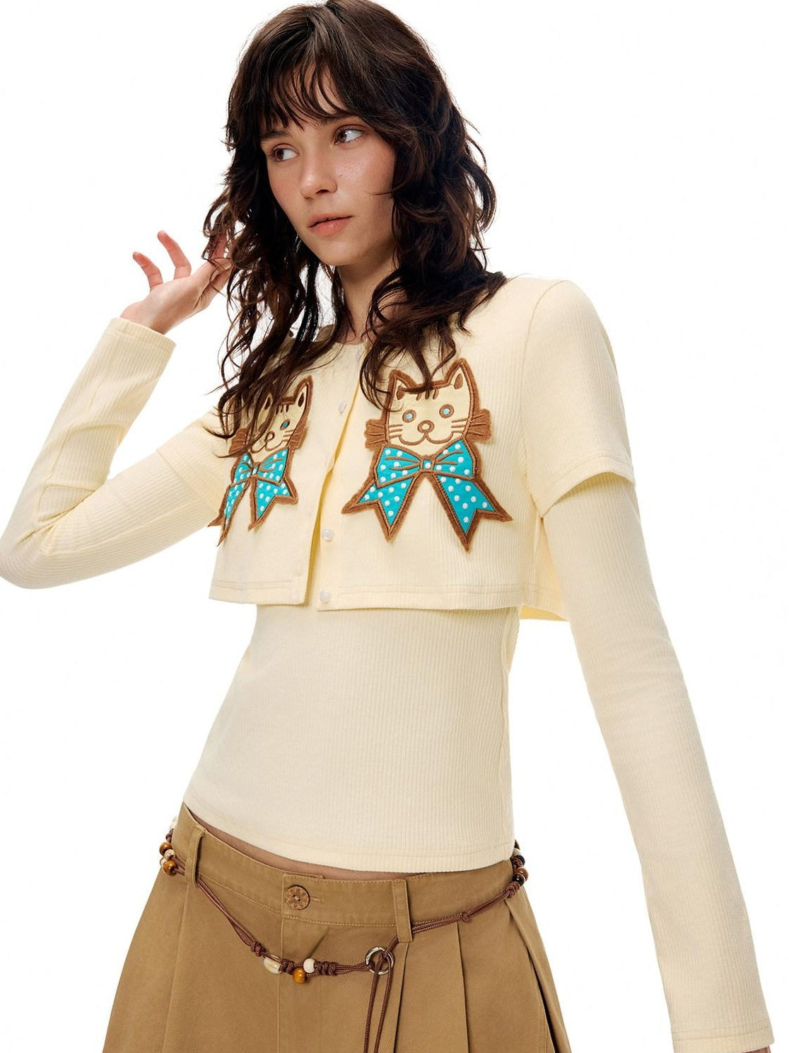 Outthe Blue Cotton Blend Stretch Slim Fit Cropped Casual Top For Women Long Sleeve T-Shirts