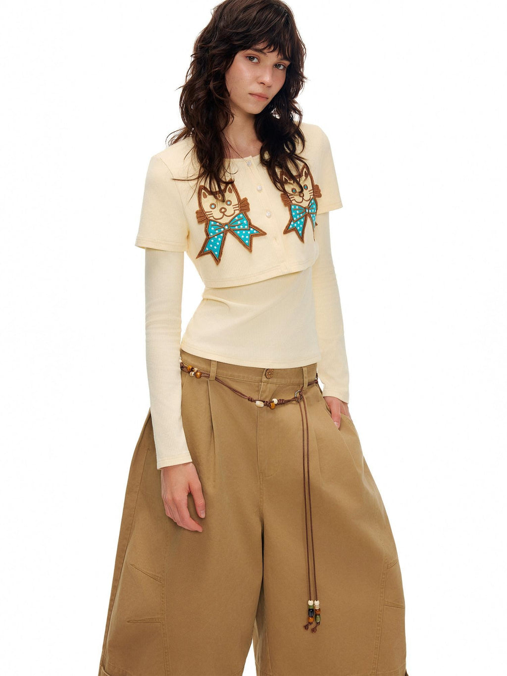 Outthe Blue Cotton Blend Stretch Slim Fit Cropped Casual Top For Women Long Sleeve T-Shirts