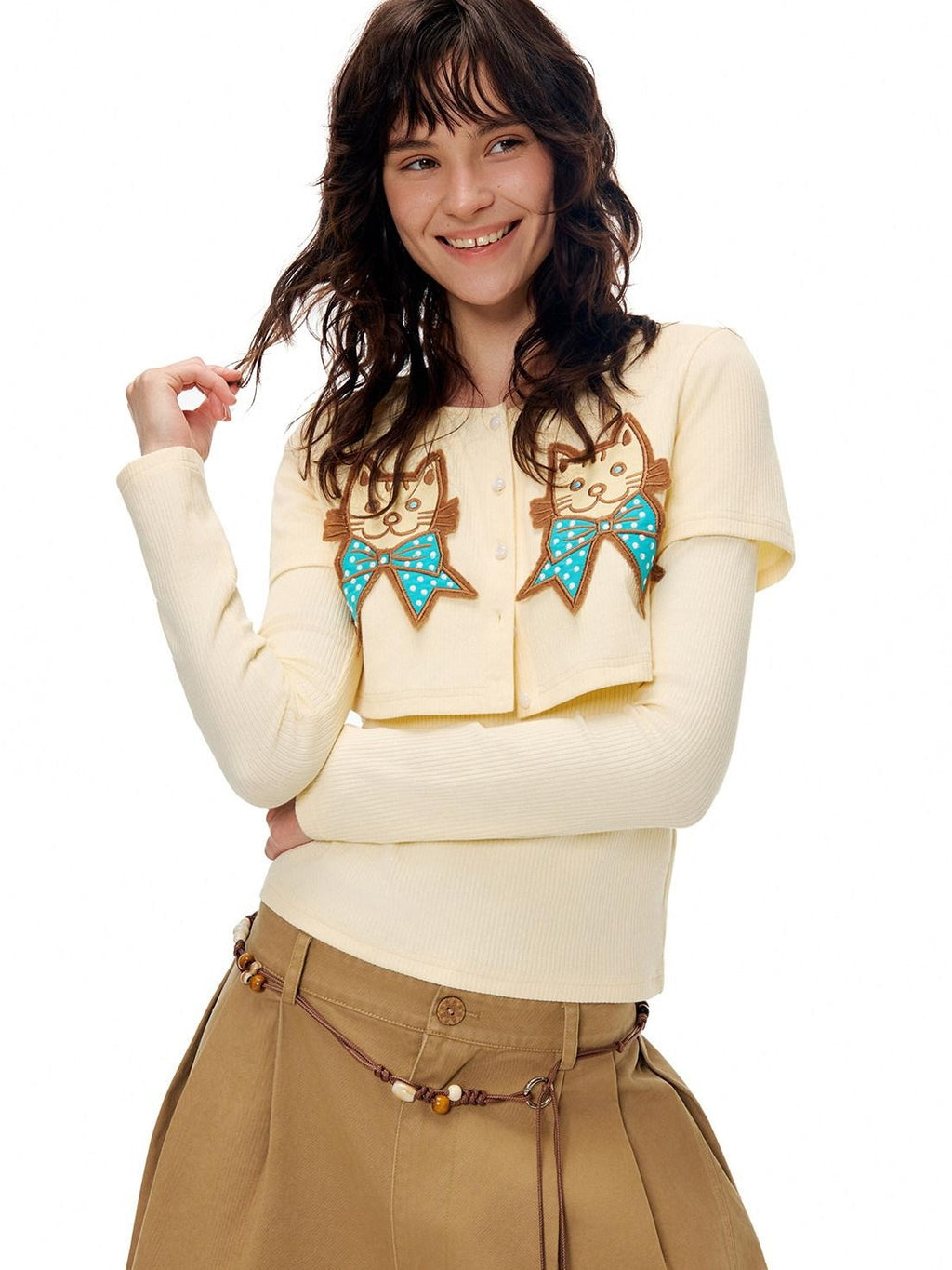 Outthe Blue Cotton Blend Stretch Slim Fit Cropped Casual Top For Women Long Sleeve T-Shirts