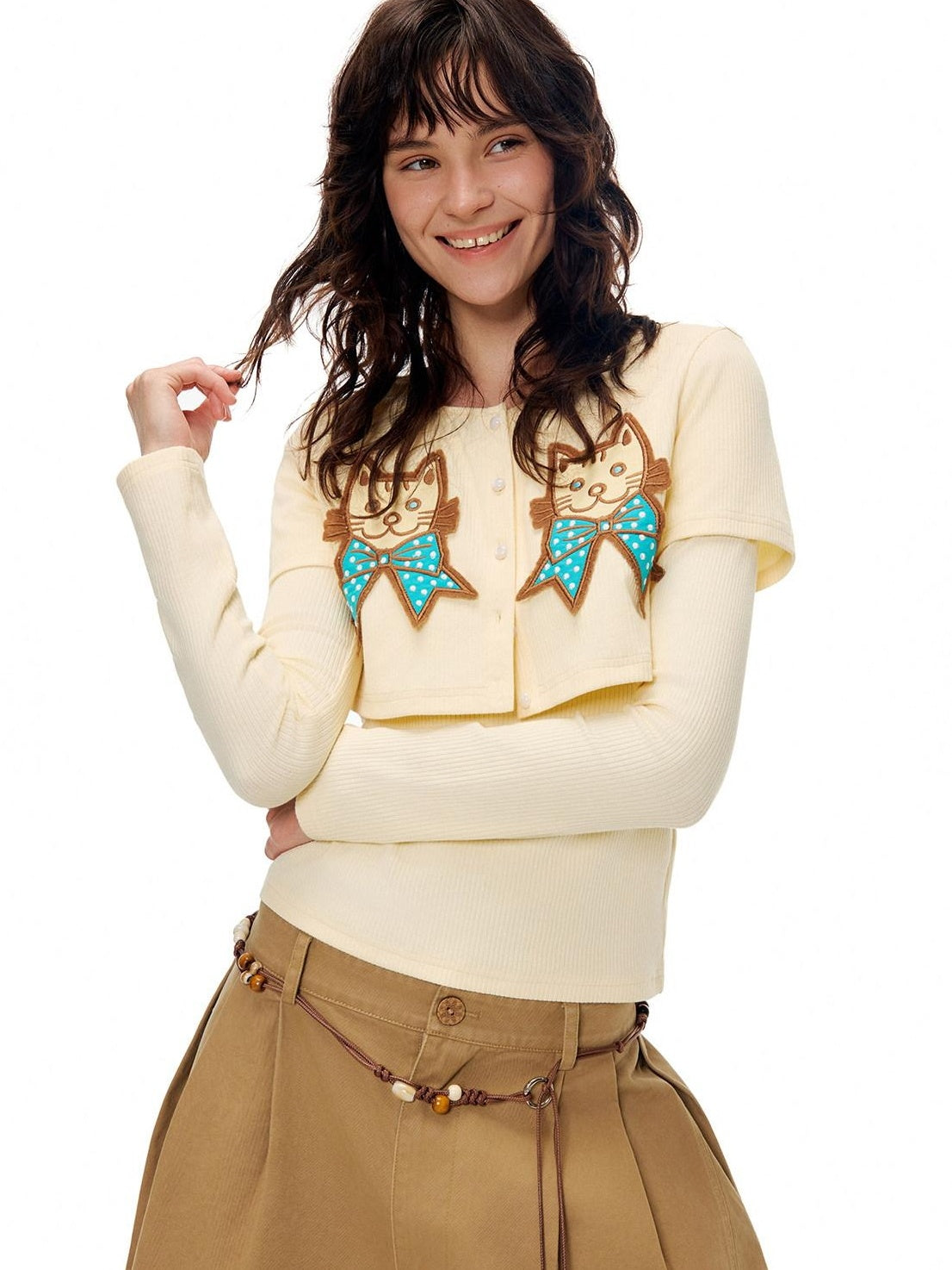 Outthe Blue Cotton Blend Stretch Slim Fit Cropped Casual Top For Women Long Sleeve T-Shirts