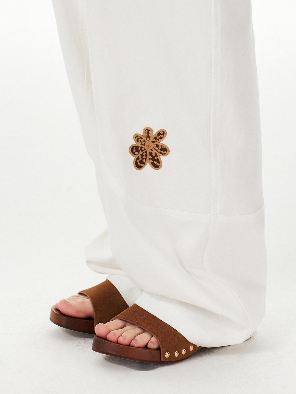 Outthe Blue Cotton Drawstring Pockets Natural Waist Workwear Long White Wide Leg Pants