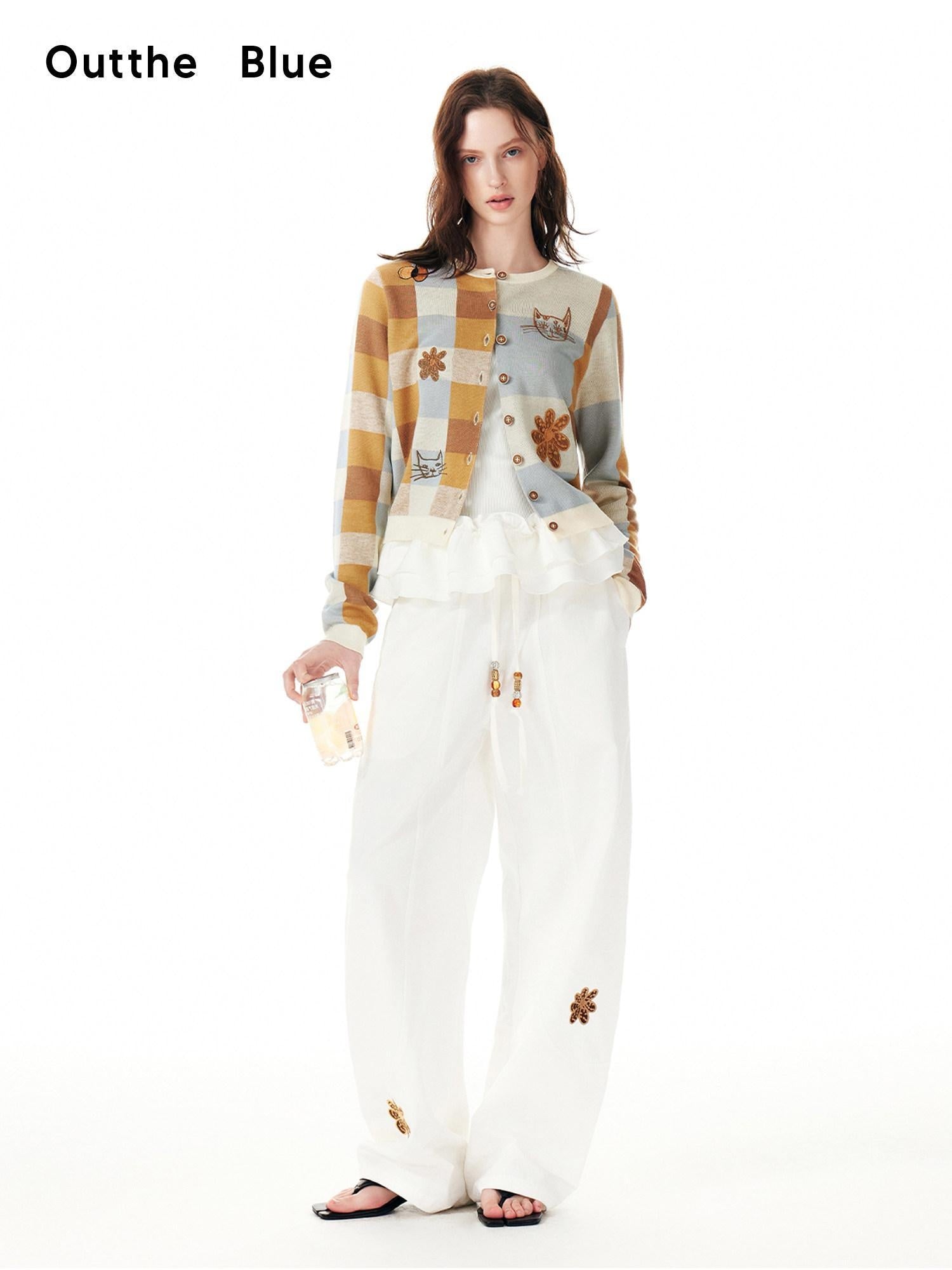 Outthe Blue Cotton Drawstring Pockets Natural Waist Workwear Long White Wide Leg Pants