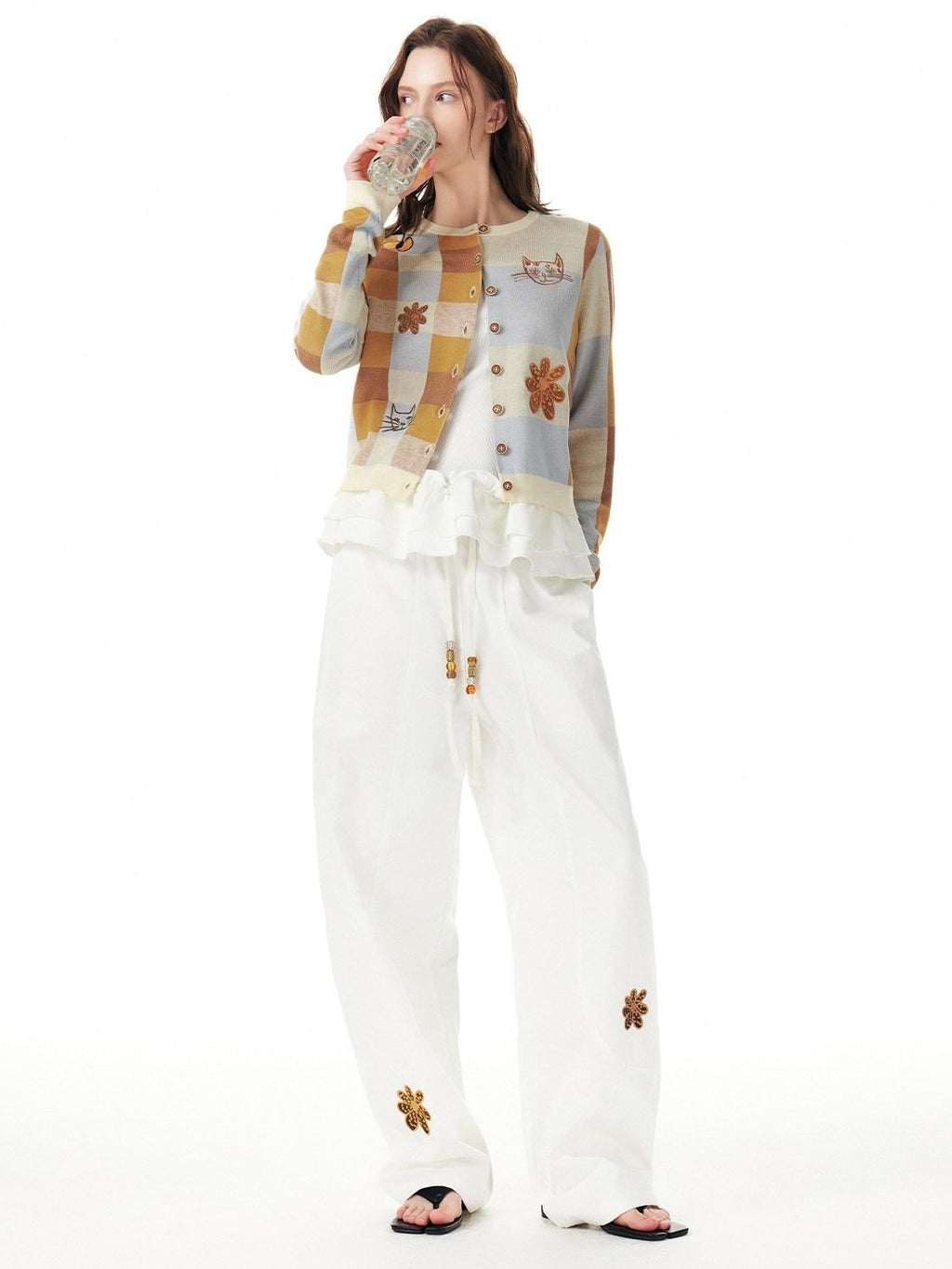 Outthe Blue Cotton Drawstring Pockets Natural Waist Workwear Long White Wide Leg Pants