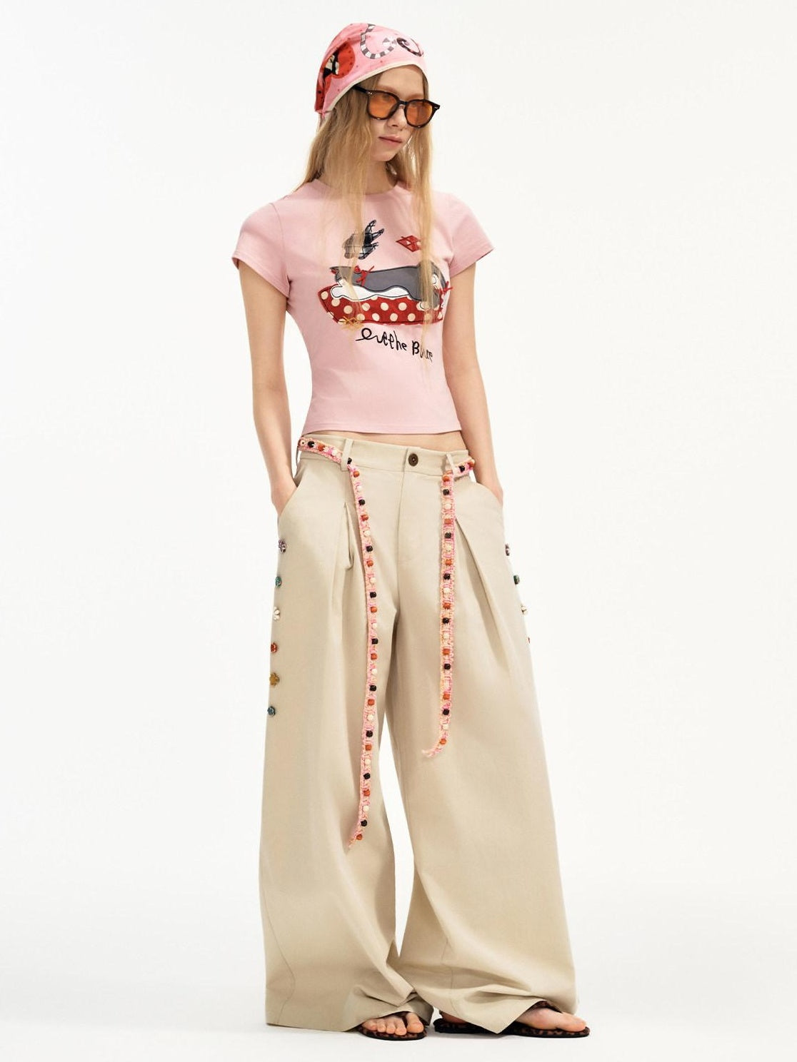 Outthe Blue Cotton Lyocell Minimal Natural Waist Zipper Light Grey Khaki Wide Leg Pants