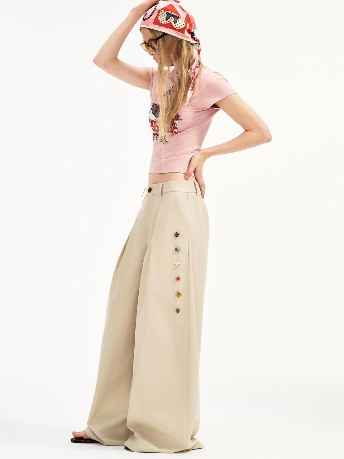 Outthe Blue Cotton Lyocell Minimal Natural Waist Zipper Light Grey Khaki Wide Leg Pants