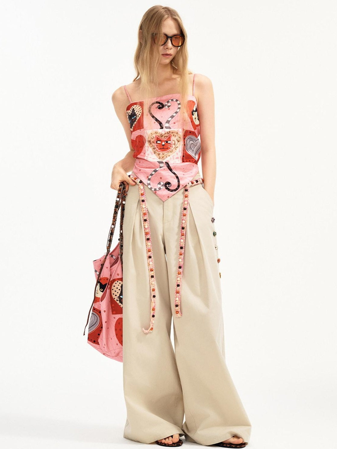 Outthe Blue Cotton Lyocell Minimal Natural Waist Zipper Light Grey Khaki Wide Leg Pants