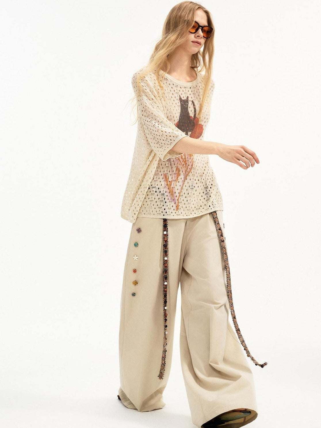 Outthe Blue Cotton Lyocell Minimal Natural Waist Zipper Light Grey Khaki Wide Leg Pants