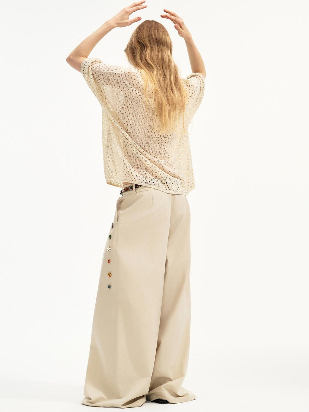 Outthe Blue Cotton Lyocell Minimal Natural Waist Zipper Light Grey Khaki Wide Leg Pants