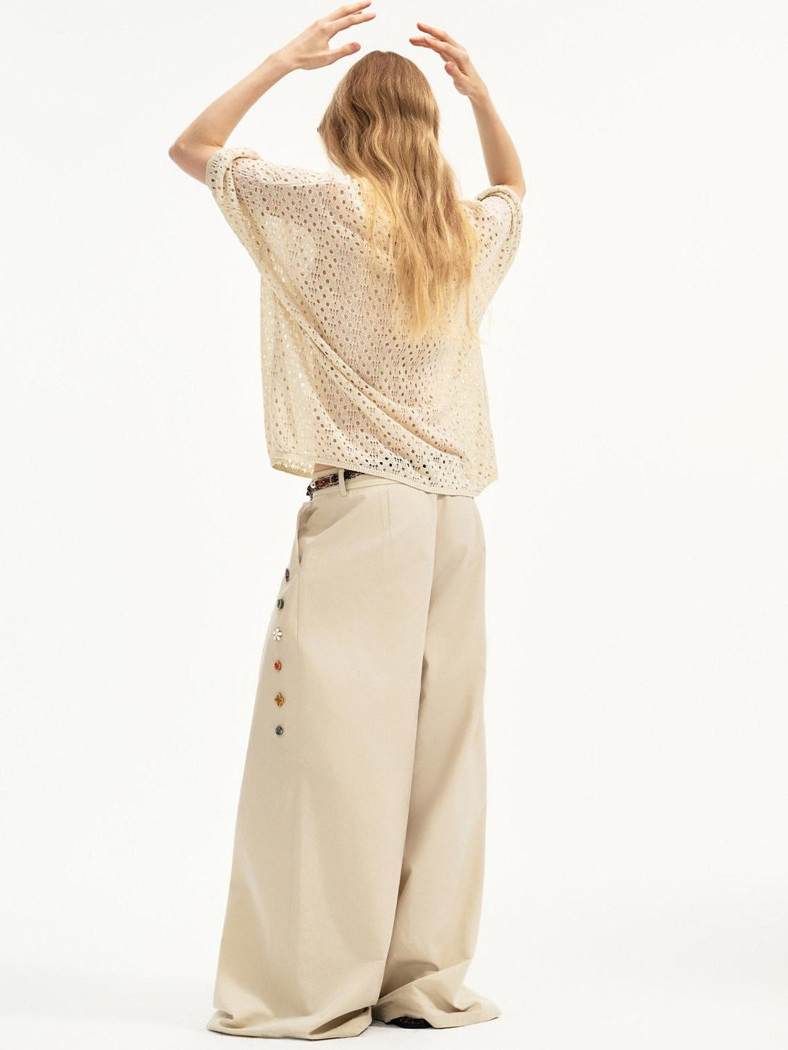 Outthe Blue Cotton Lyocell Minimal Natural Waist Zipper Light Grey Khaki Wide Leg Pants