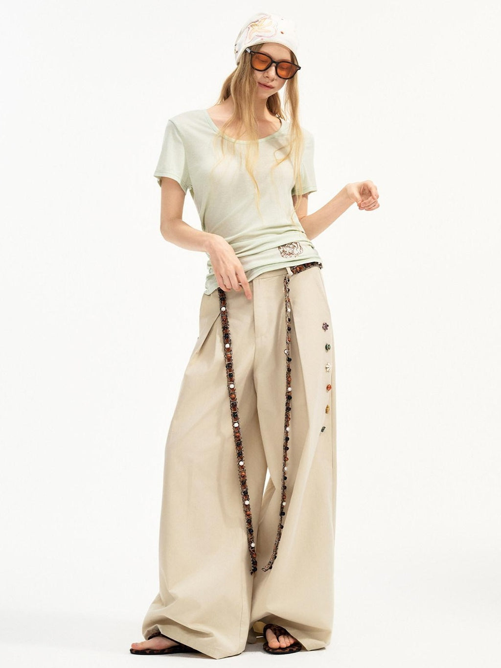 Outthe Blue Cotton Lyocell Minimal Natural Waist Zipper Light Grey Khaki Wide Leg Pants