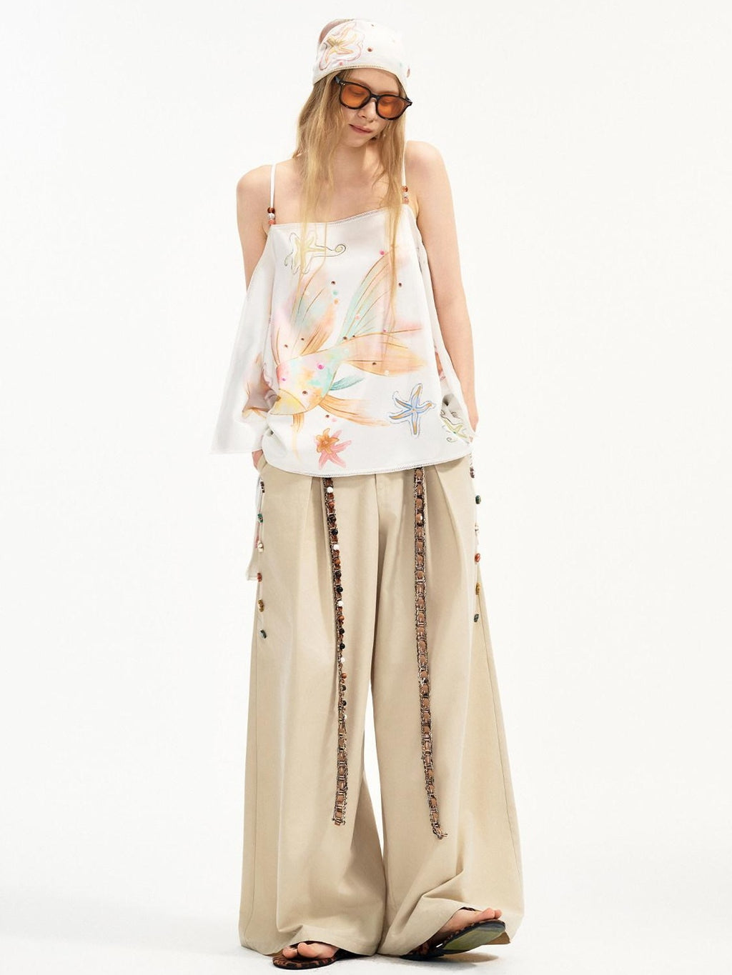 Outthe Blue Cotton Lyocell Minimal Natural Waist Zipper Light Grey Khaki Wide Leg Pants