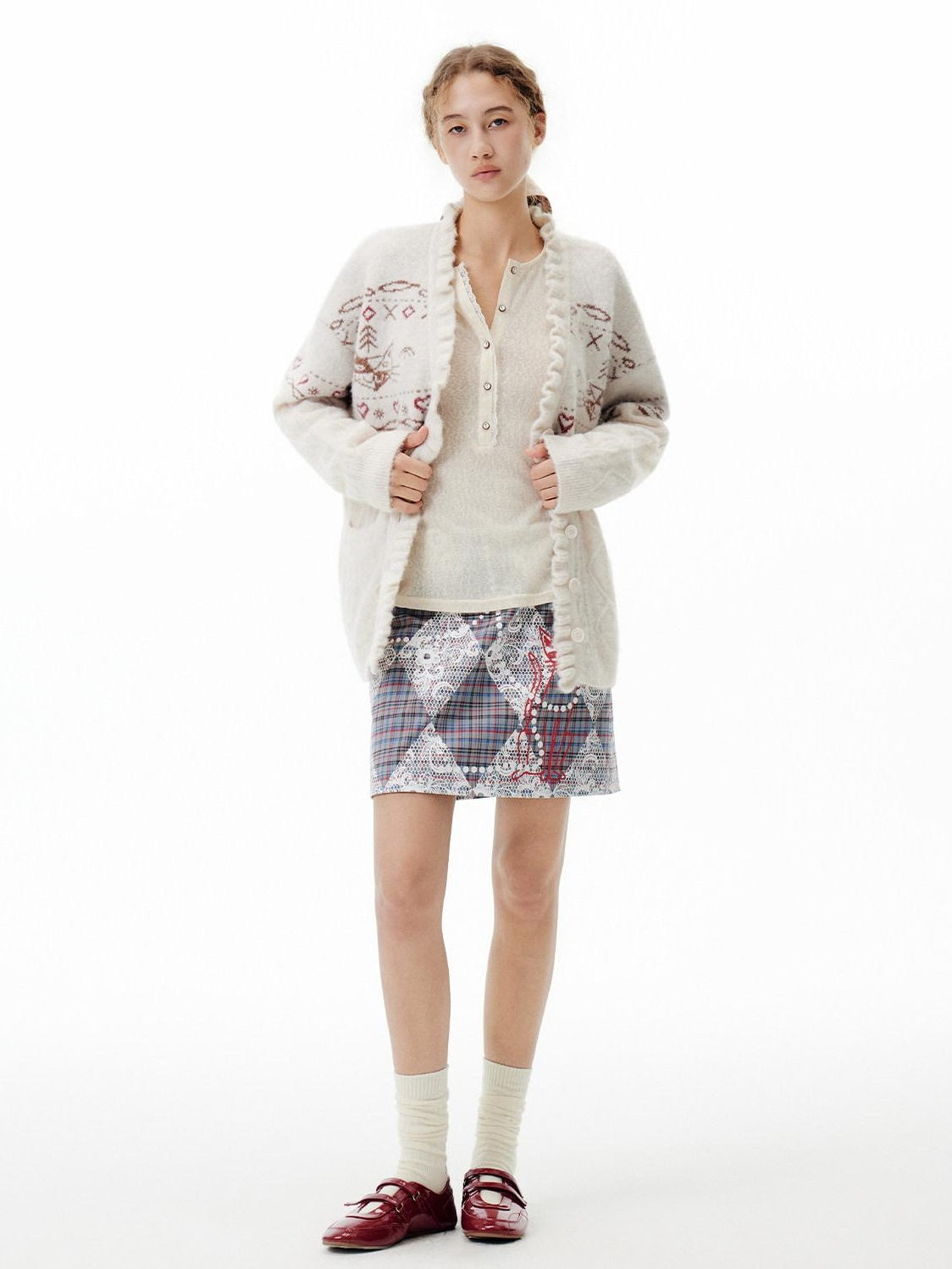 Outthe Blue Cozy Embroidered Animal Floral Loose V-neck Women Commuter Knit Cardigans