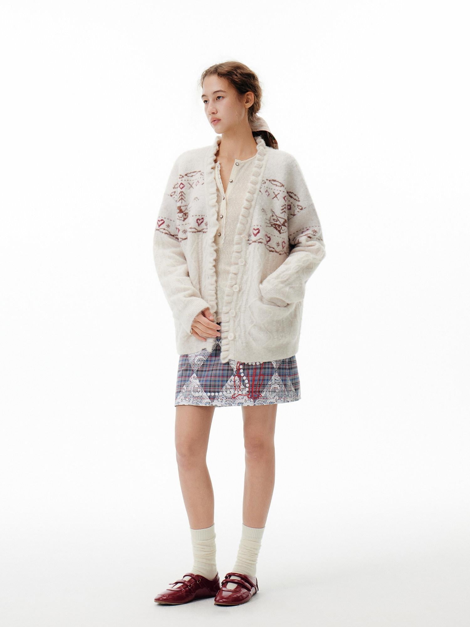 Outthe Blue Cozy Embroidered Animal Floral Loose V-neck Women Commuter Knit Cardigans