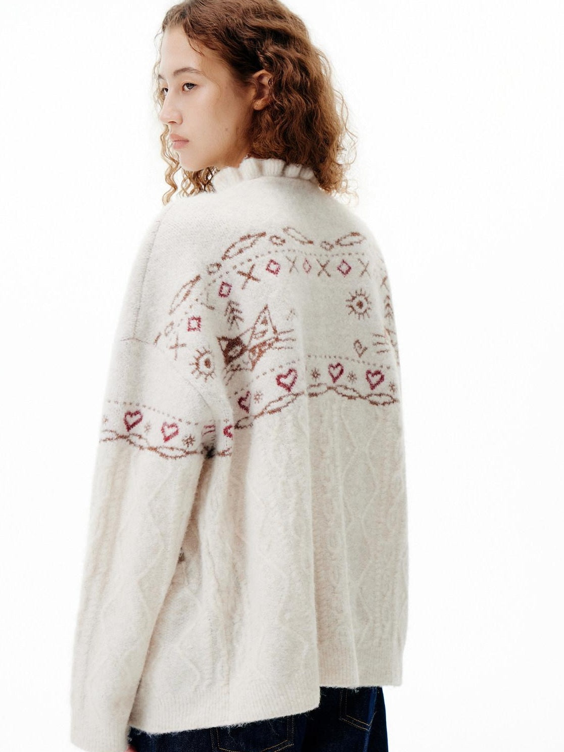 Outthe Blue Cozy Embroidered Animal Floral Loose V-neck Women Commuter Knit Cardigans
