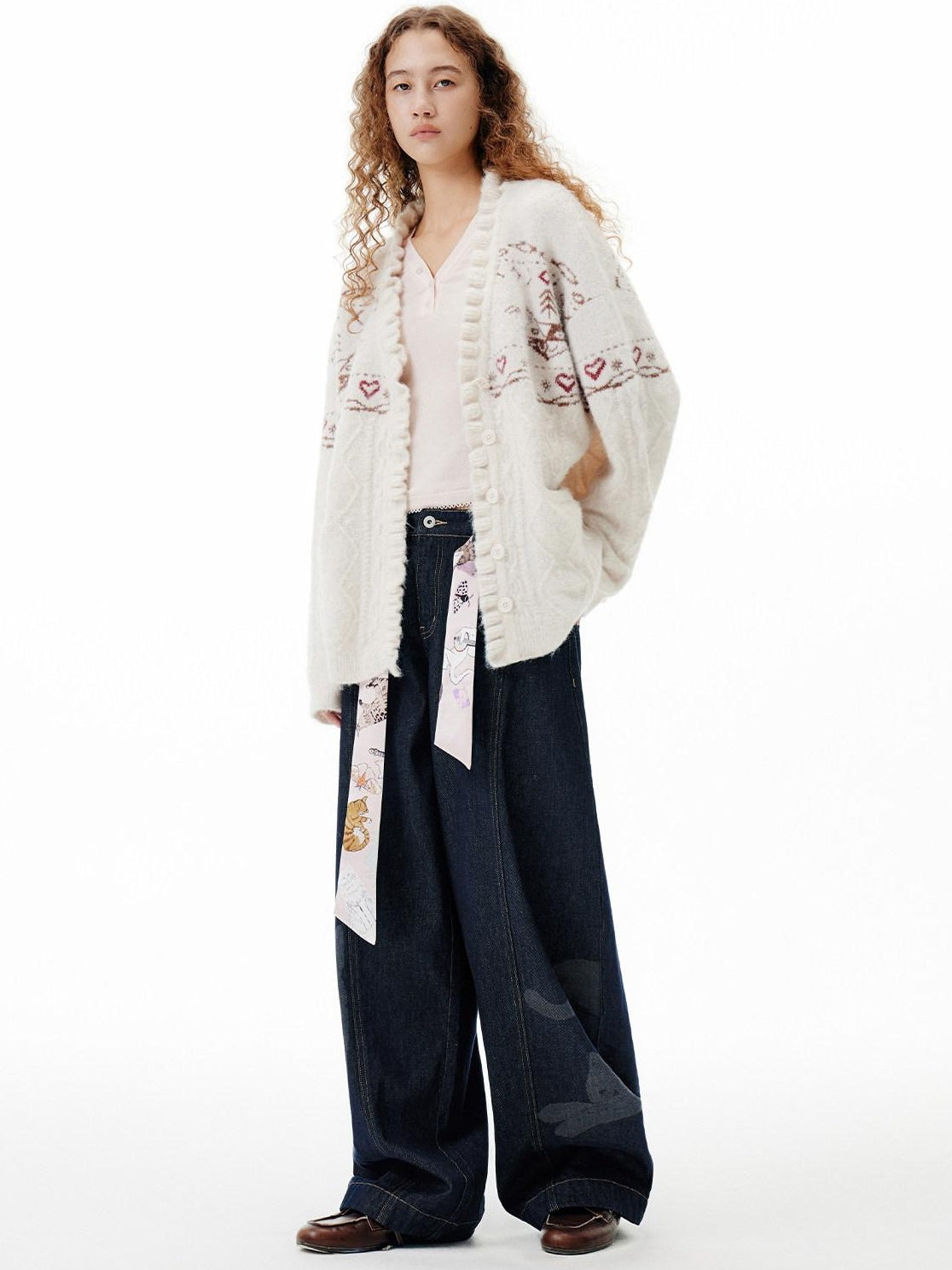 Outthe Blue Cozy Embroidered Animal Floral Loose V-neck Women Commuter Knit Cardigans