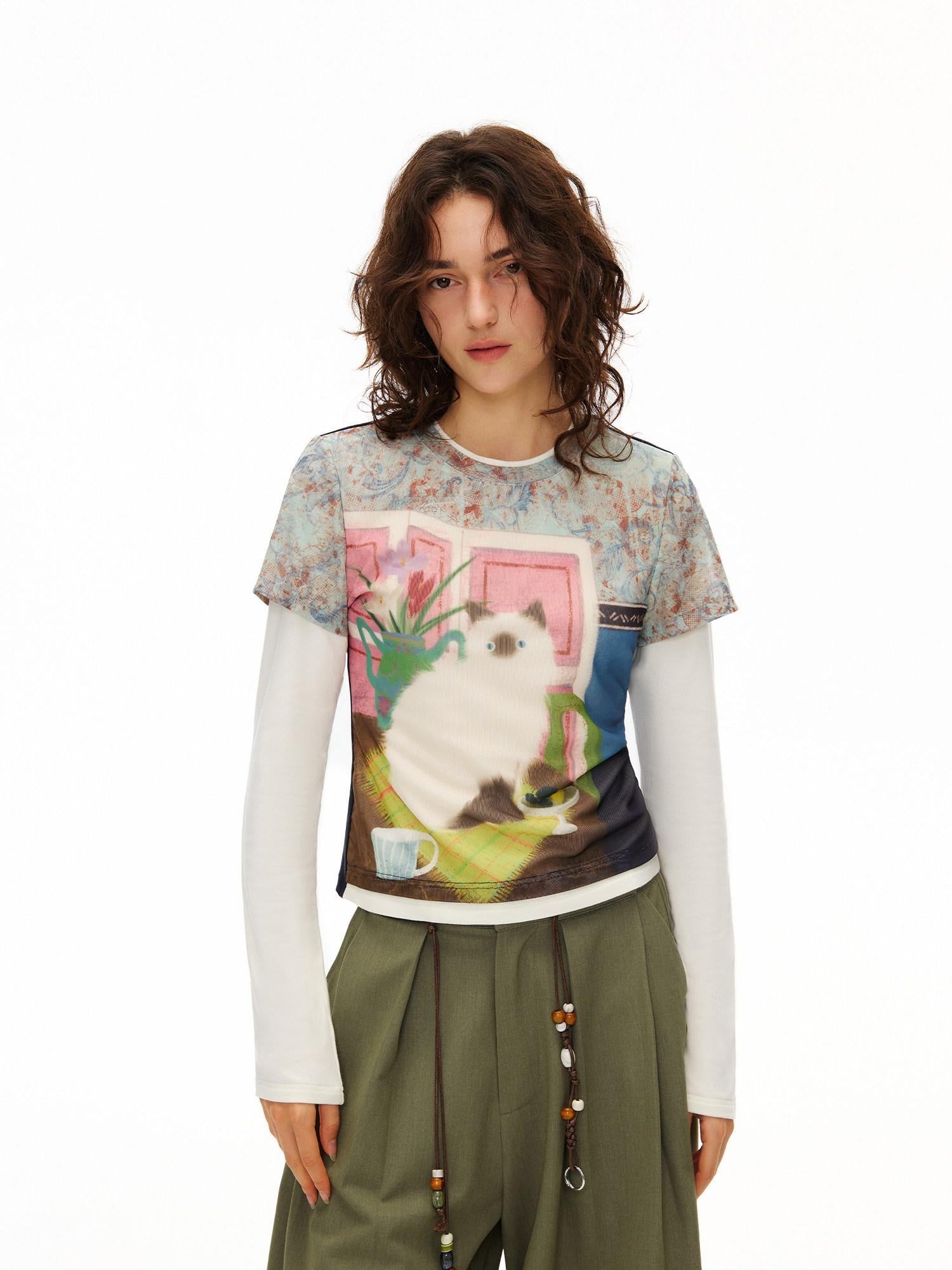Outthe Blue Cozy Rayon Cotton Blend Animal Print Slim Fit Casual Women Long Sleeve T-Shirts